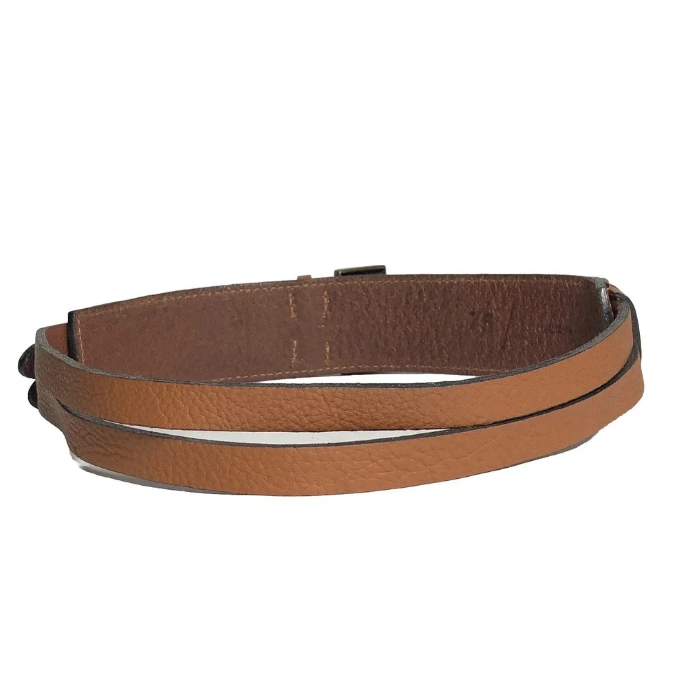 Lenny Niemeyer Minimalist‎ Quiet Luxury Double Strap Leather Belt 28 Tan STAINED